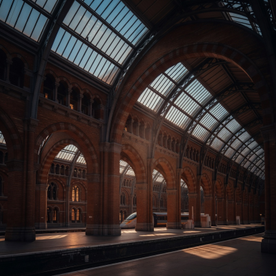 St Pancras station arches in evening light